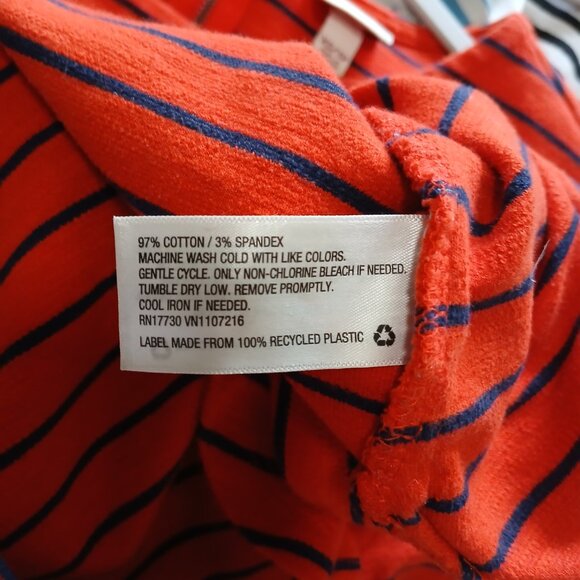 Merona Tunic Top Women’s Size XS Red Black Striped Long Sleeve Back Zip Stretch - Picture 8 of 8